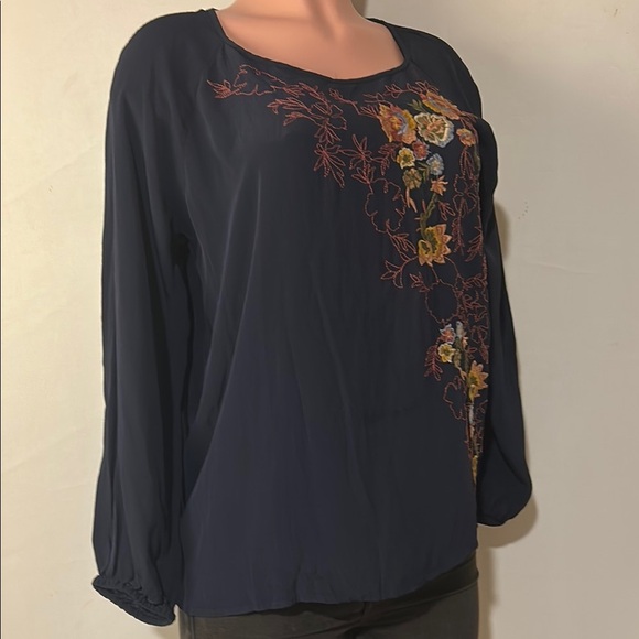 J Jill Embroidered Floral Blouse Top Women’s Size S Shirt Long Sleeve Boho - Picture 4 of 9
